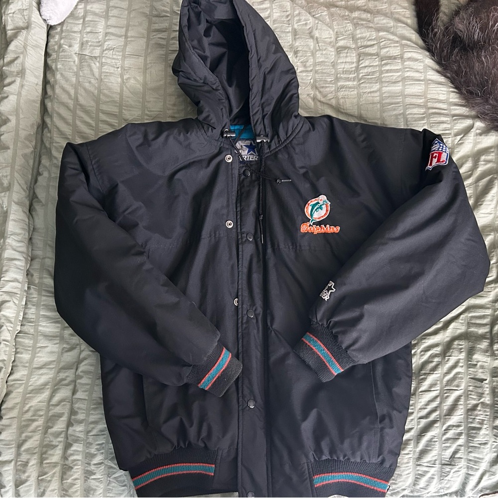 STARTER Black Miami Dolphins Hooded Jacket